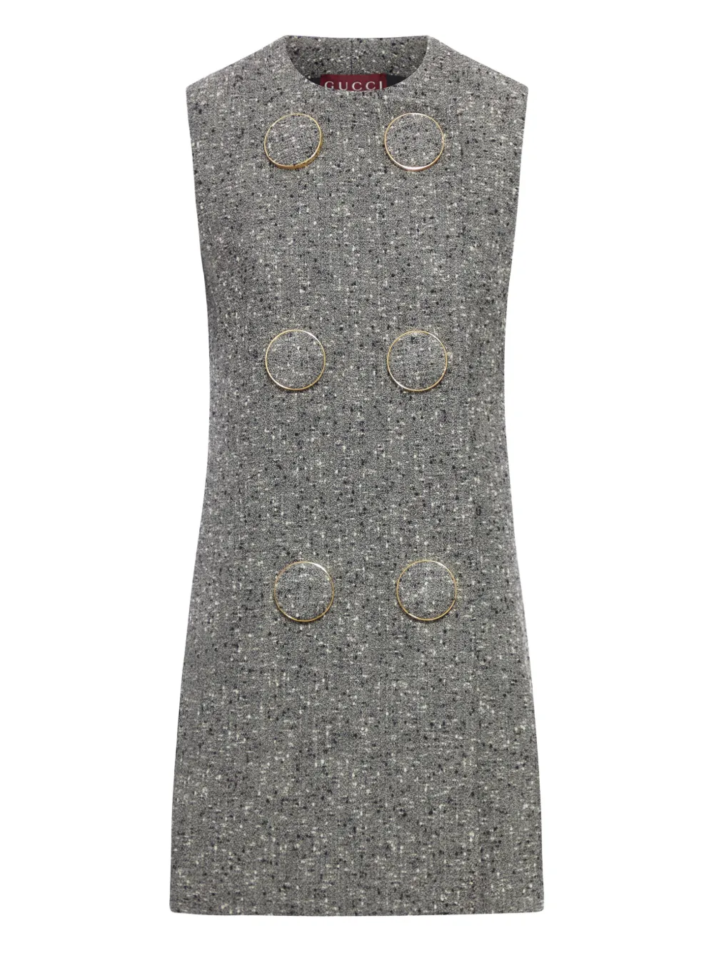 Gucci Textured Fabric Sleeveless Mini Dress With Buttons In Gray