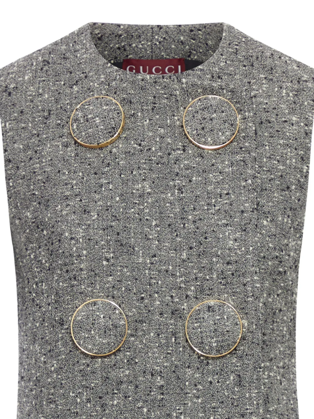 Gucci Textured Fabric Sleeveless Mini Dress With Buttons In Gray