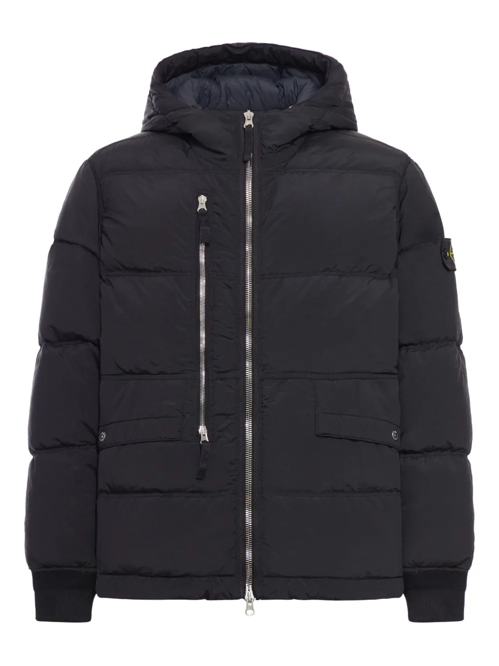 Stone Island Down Jacket With Zip And Hood In Black