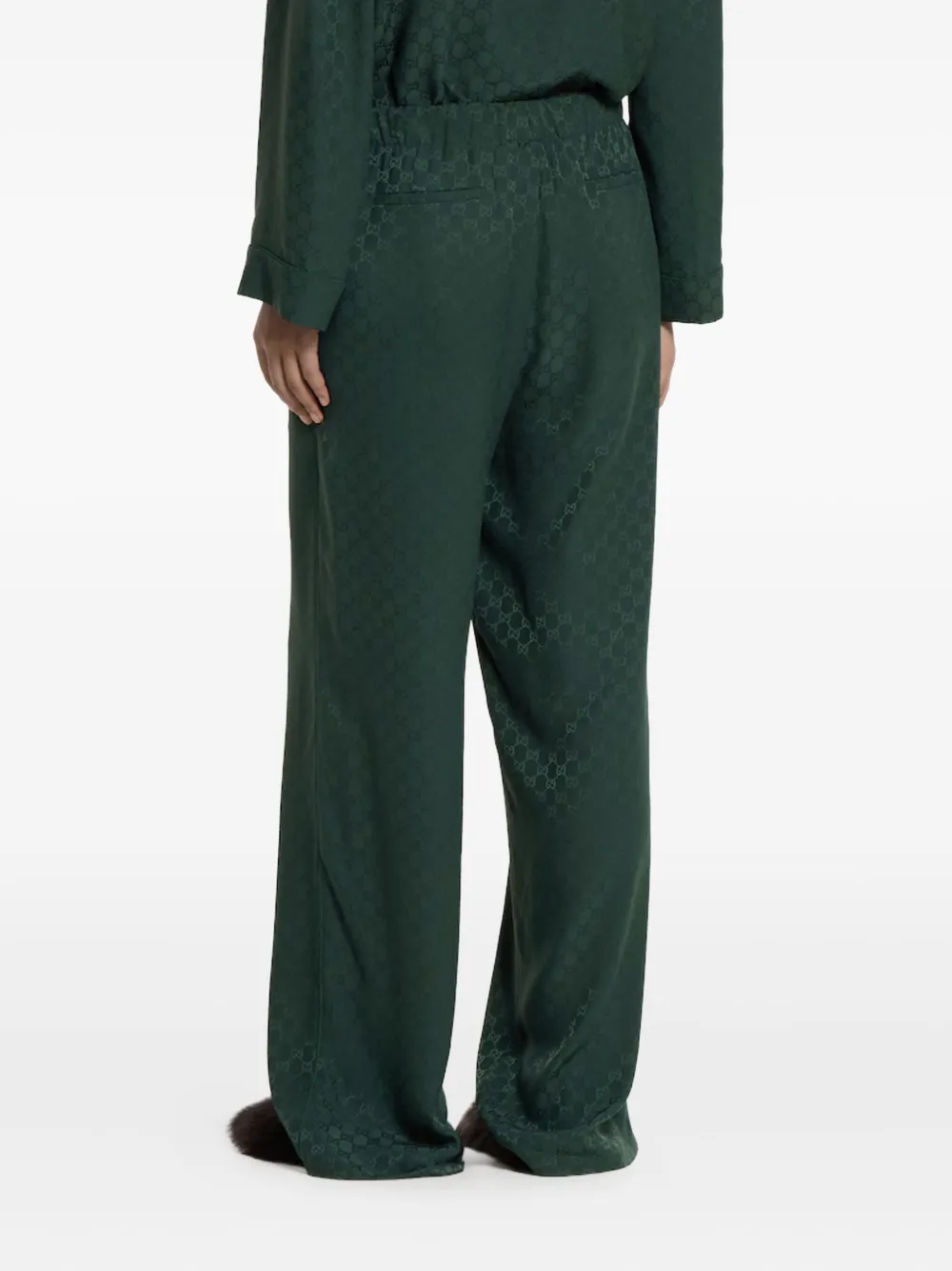 Gucci Gg Jacquard Silk Jogging Pants In Green