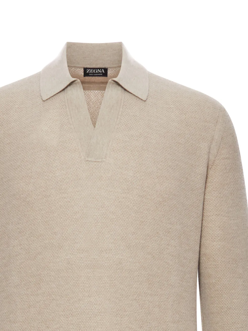 Zegna Cashmere Polo With Long Sleeves And Ribbed Hem In Brown