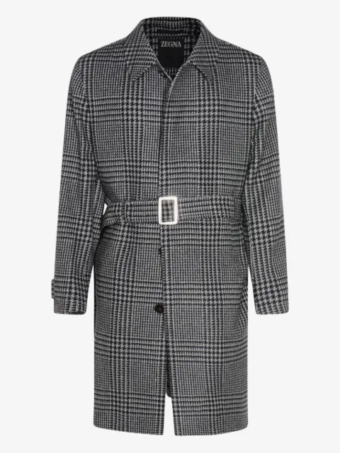 Zegna abrigo con cinturón y motivo pied de poule