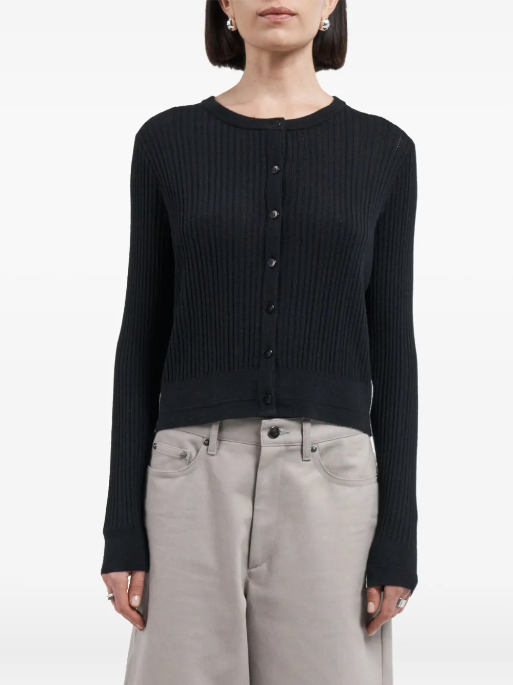 Maria Mcmanus Ribbed Crew-neck Cardigan In Black