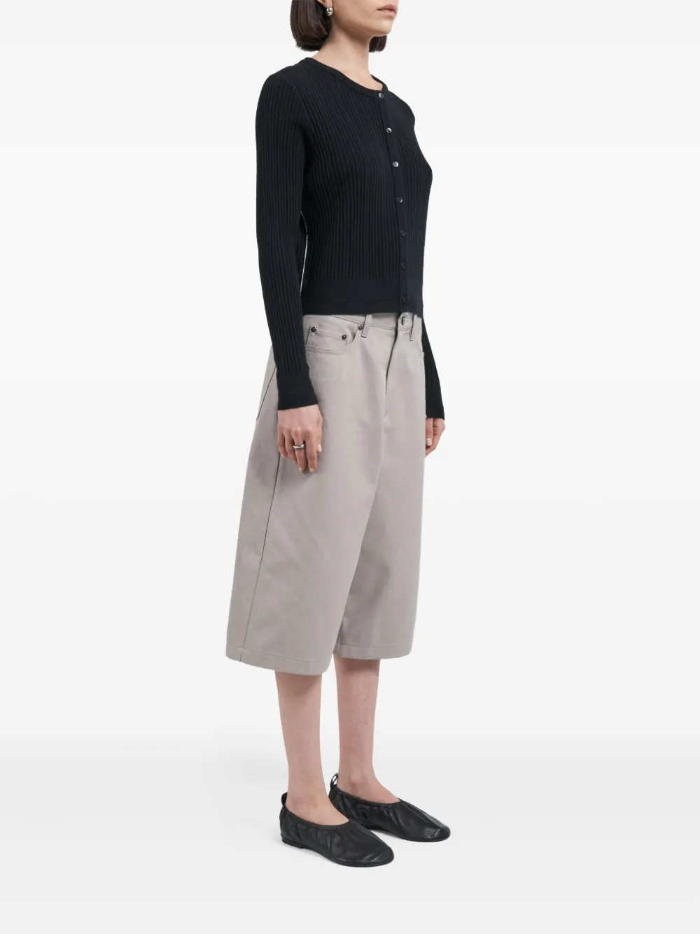 Maria Mcmanus Ribbed Crew-neck Cardigan In Black
