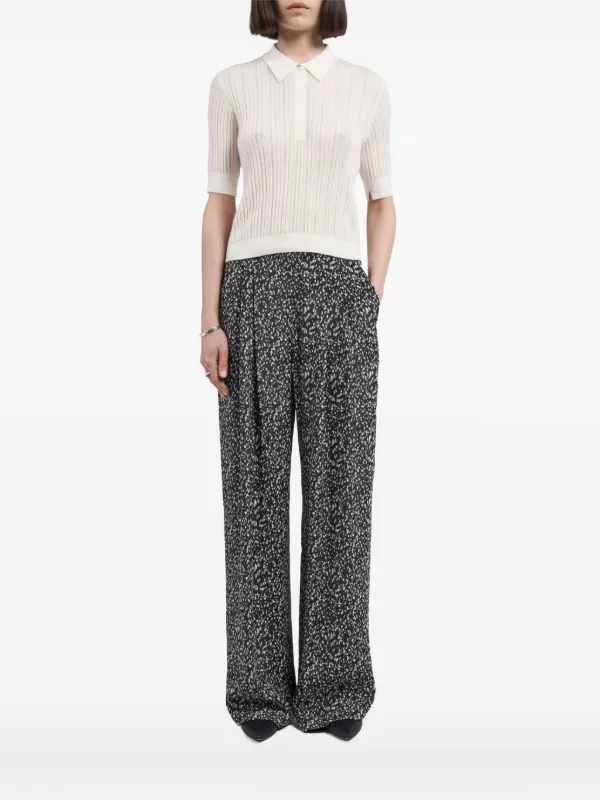 Maria McManus Short-sleeve Pointelle Polo Top in Neutrals