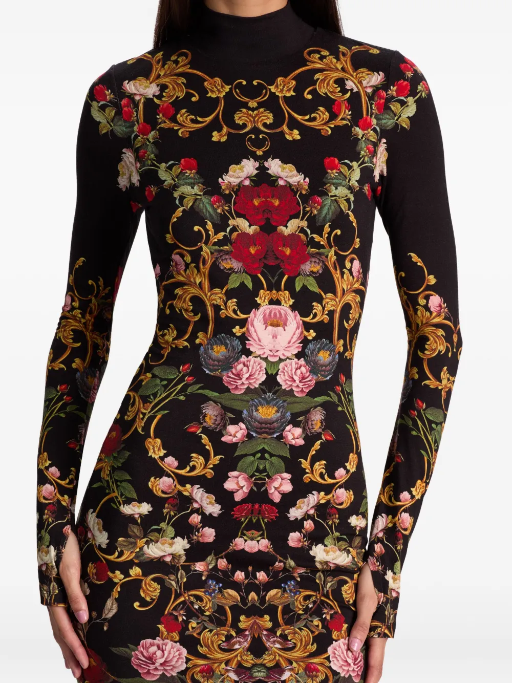 Alice And Olivia Delora Turtleneck Floral Midi Dress In Multi