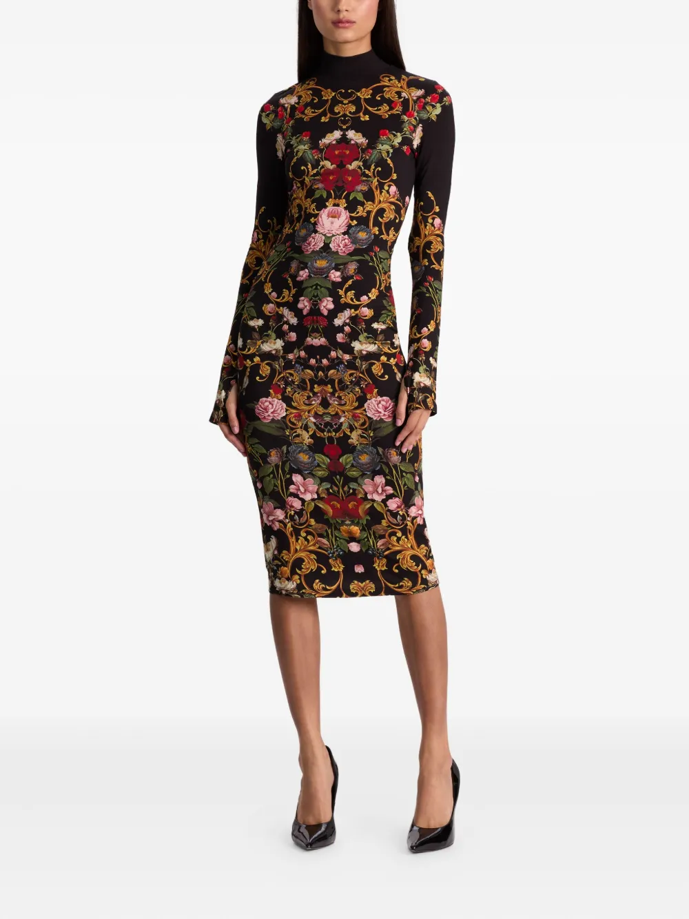 Alice + olivia Delora midi-jurk met col en bloemenprint - Zwart