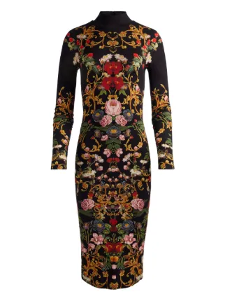 alice and olivia black dress with flowers + Delora Turtleneck Floral Midi | The structured yet comfortable