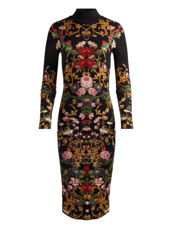 high neck floral bodycon dress Women's Black Textured Woven Floral Bodycon Mini Dress