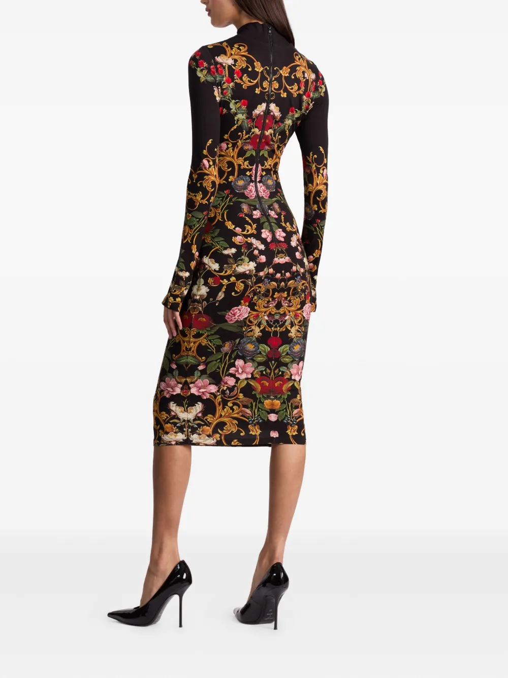 Alice And Olivia Delora Turtleneck Floral Midi Dress In Multi