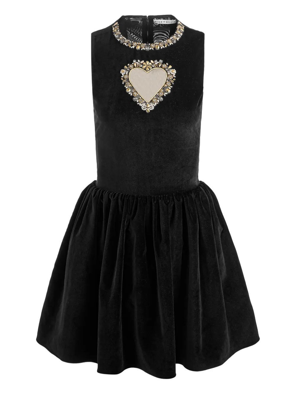 Alice And Olivia Ella Embellished-heart Mini Dress In Black