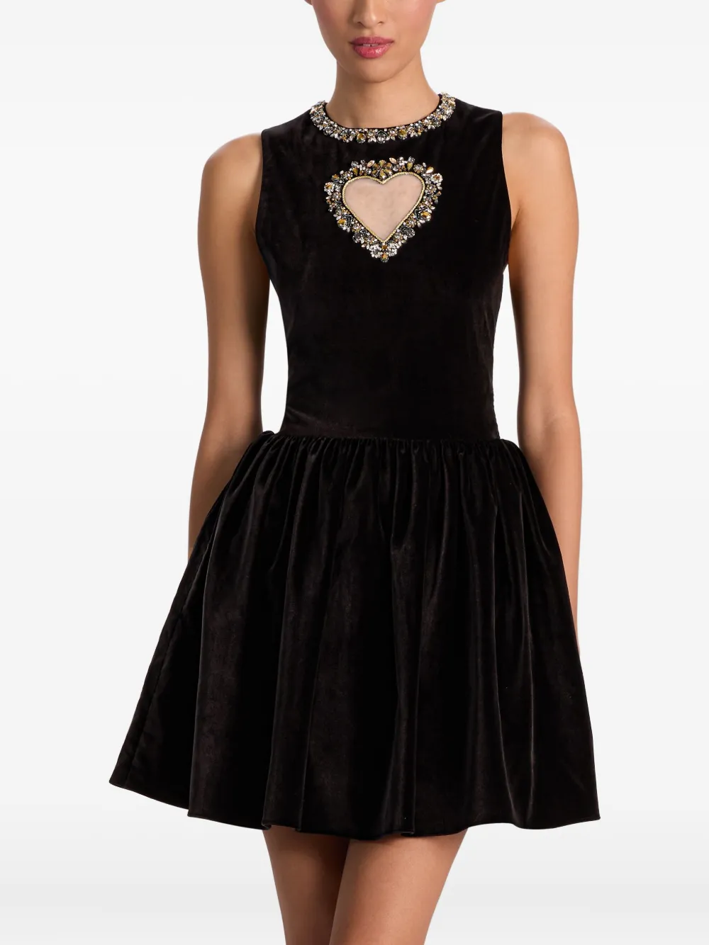 Alice And Olivia Ella Embellished-heart Mini Dress In Black