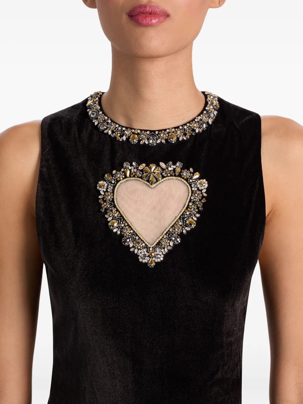 Alice And Olivia Ella Embellished-heart Mini Dress In Black