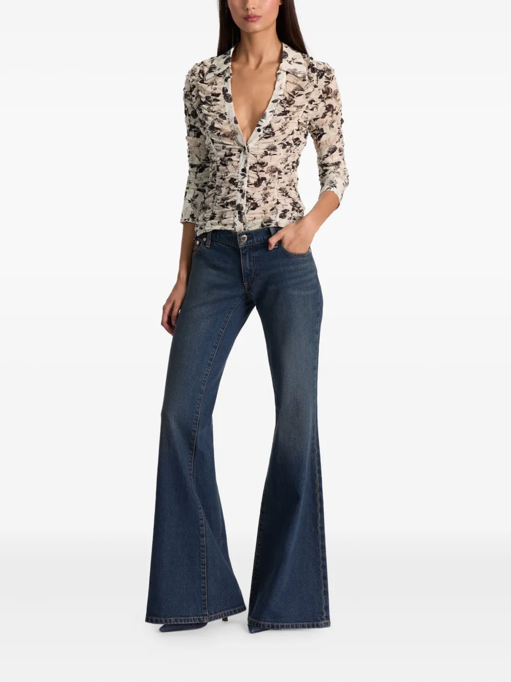 Alice And Olivia Portia Floral Button-down Shirt In Neutral
