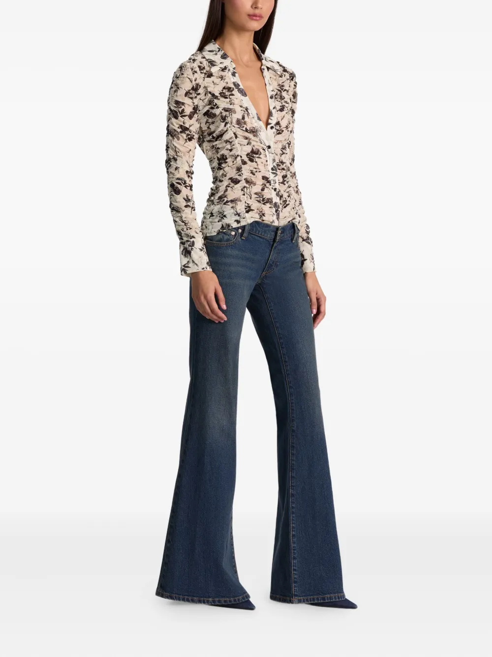 Alice And Olivia Portia Floral Button-down Shirt In Neutral