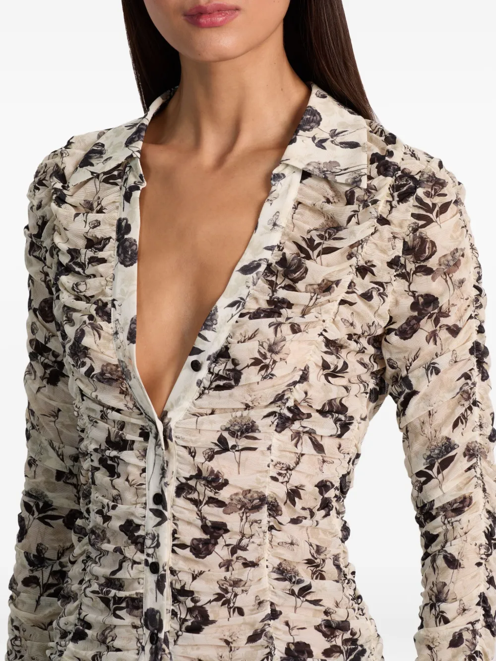 Alice And Olivia Portia Floral Button-down Shirt In Neutral