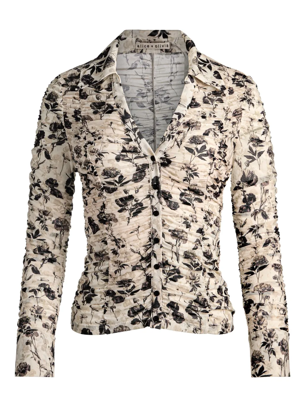 Alice And Olivia Portia Floral Button-down Shirt In Neutral