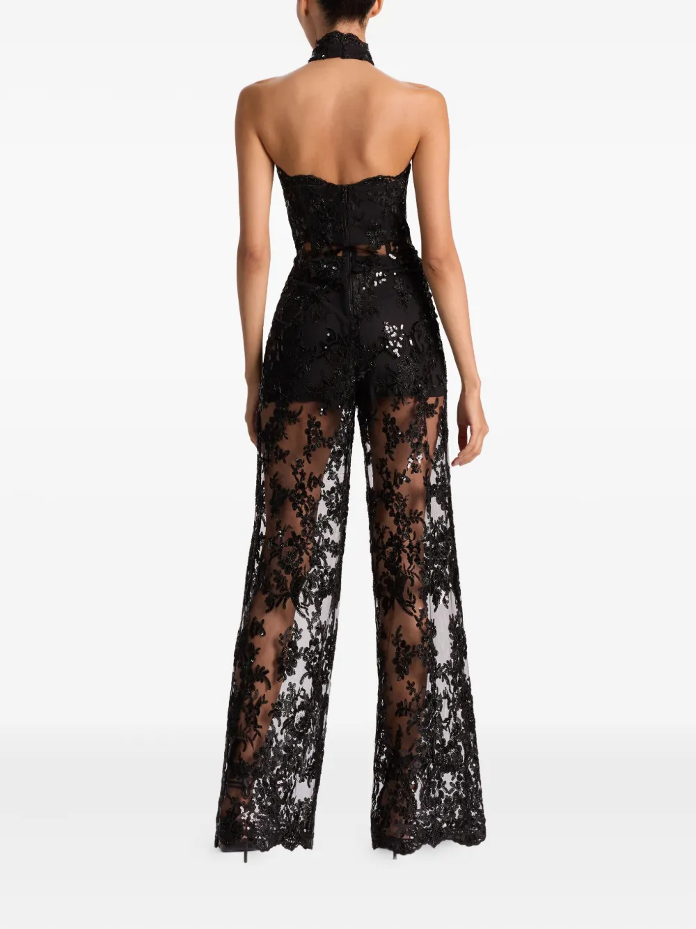 alice + olivia Georgie verfraaide jumpsuit met kant Zwart