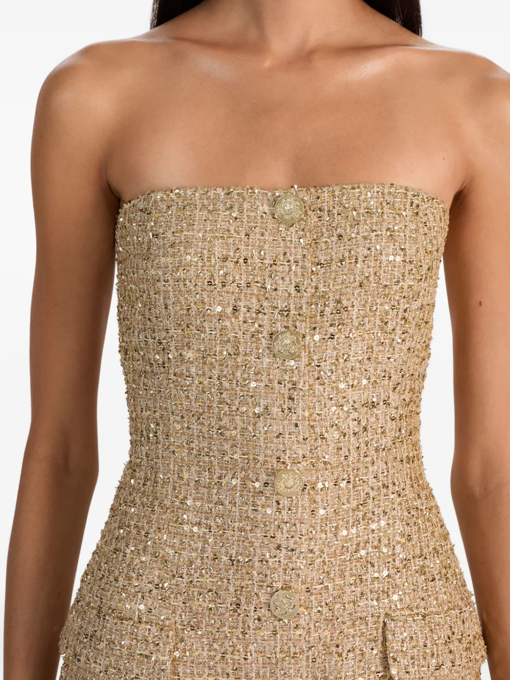 Alice And Olivia Madison Strapless Button-down Mini Dress In Brown