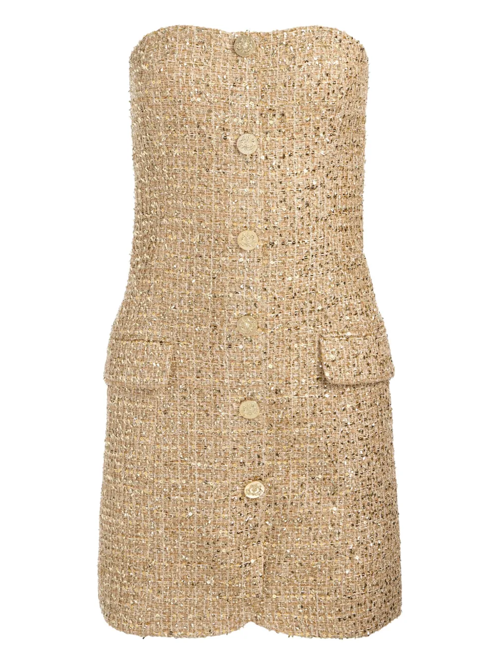 Alice And Olivia Madison Strapless Button-down Mini Dress In Brown