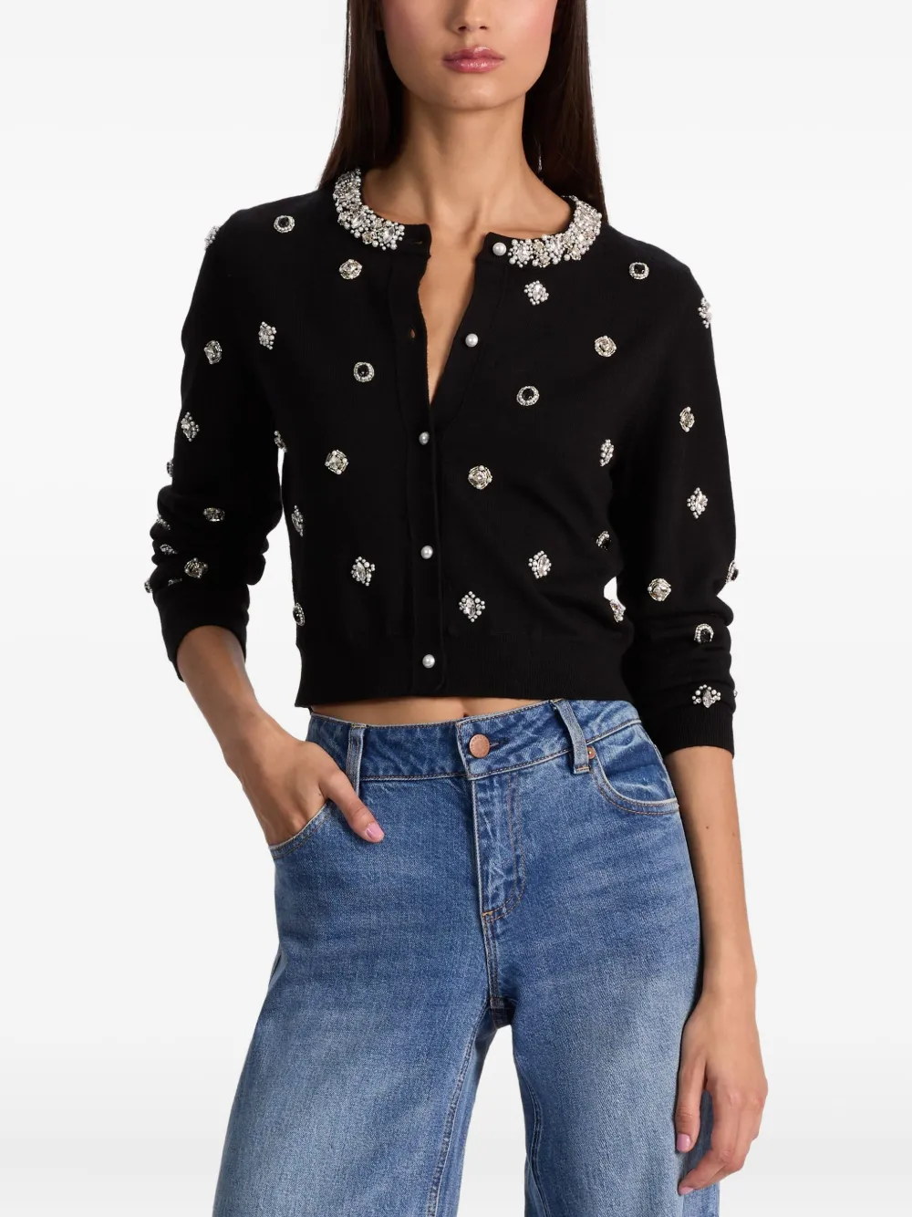Alice And Olivia Dollie Embellished Cardigan In Black