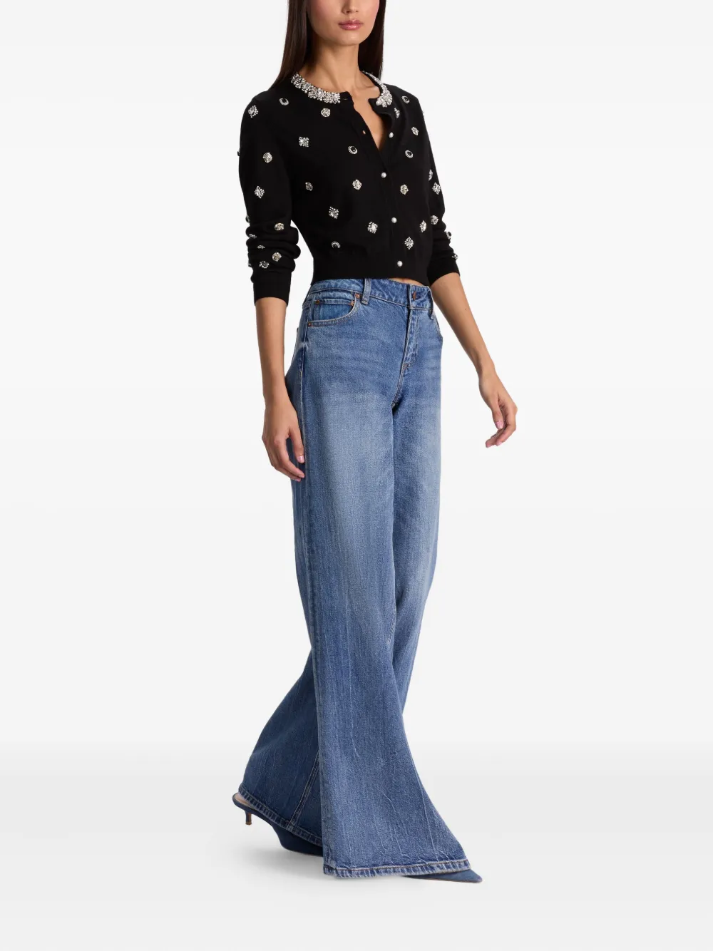 Alice And Olivia Dollie Embellished Cardigan In Black