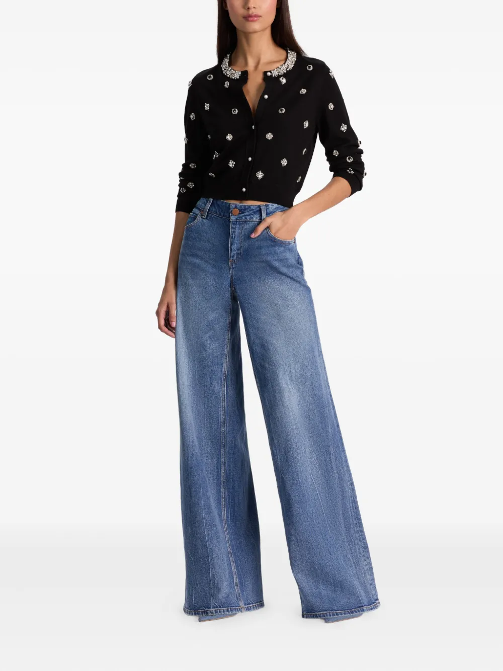 Alice And Olivia Dollie Embellished Cardigan In Black