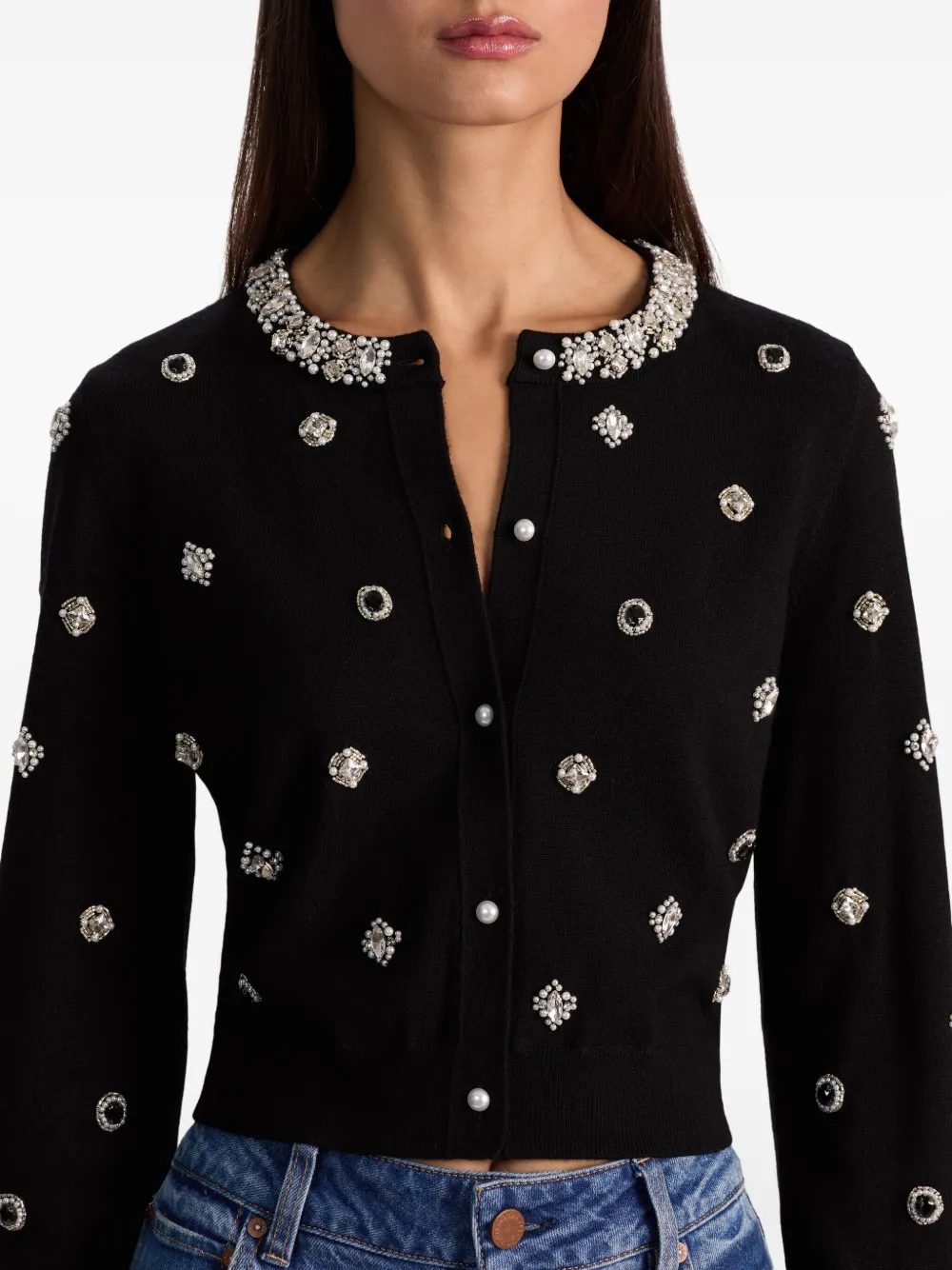 Alice And Olivia Dollie Embellished Cardigan In Black