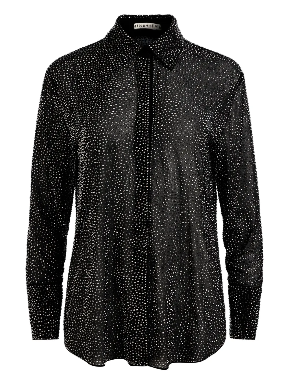 Alice And Olivia Finely Crystals-embellished Button-down Shirt In Black