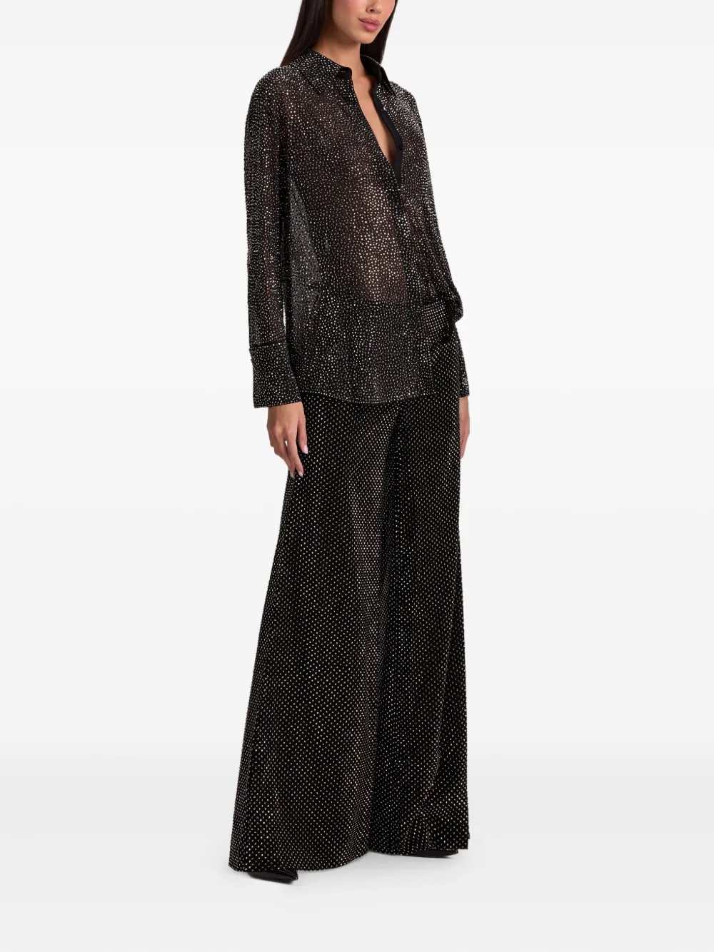 Alice And Olivia Finely Crystals-embellished Button-down Shirt In Black