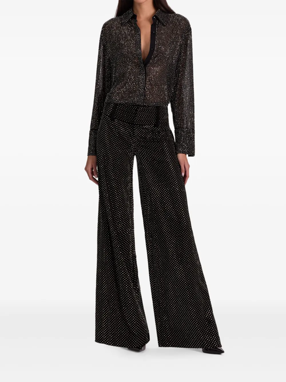 Alice + olivia Finely crystals-embellished button-down shirt - Zwart