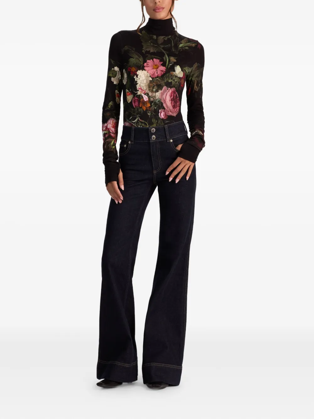 Alice + olivia Delaina top met col en lange mouwen - Zwart