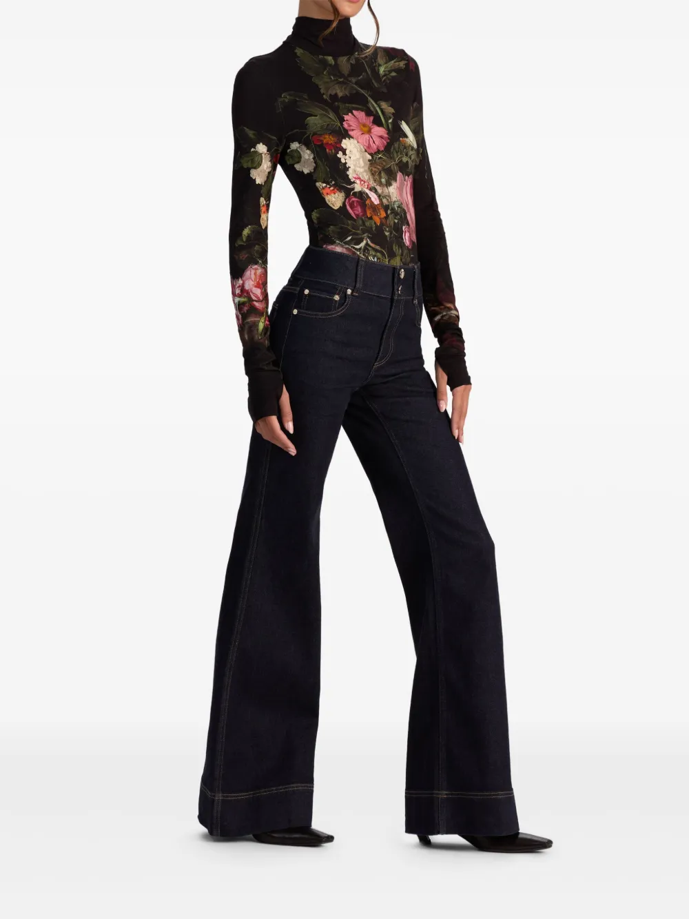 Alice And Olivia Delaina Long-sleeve Turtleneck Top In Multi