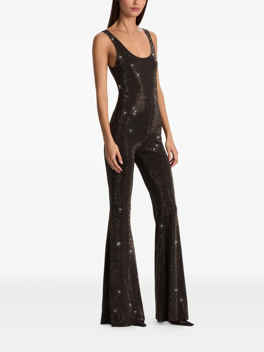 Alice And Olivia Teresa Embellished Flared-hem Jumpsuit In Black