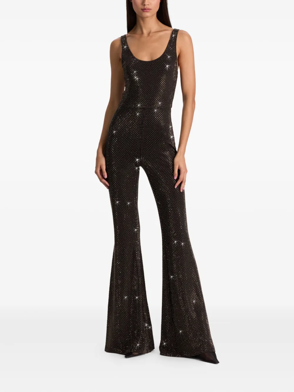 Alice And Olivia Teresa Embellished Flared-hem Jumpsuit In Black