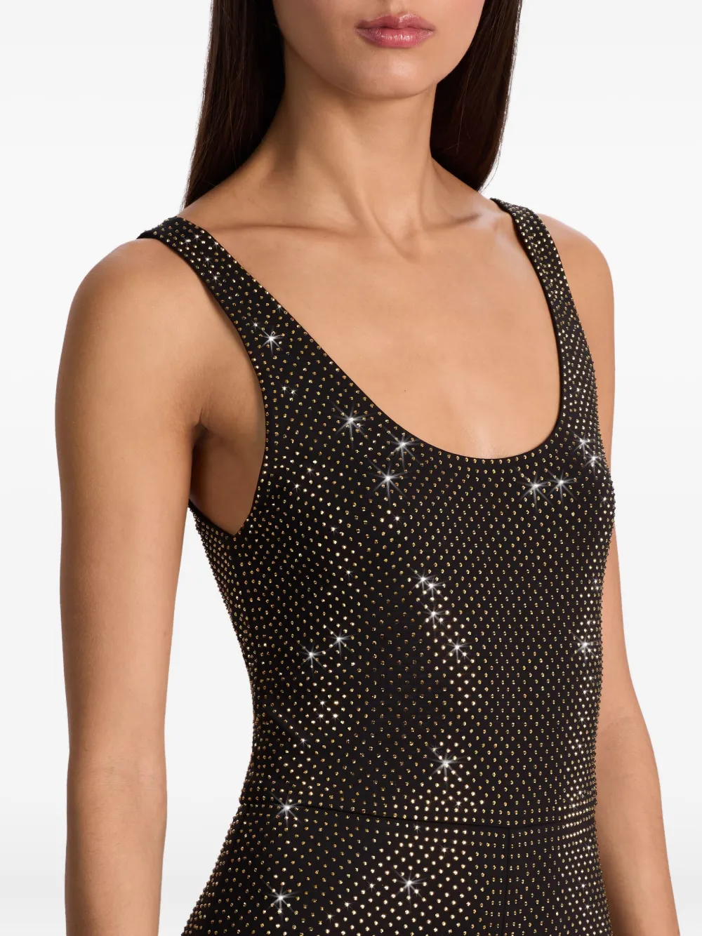 Alice And Olivia Teresa Embellished Flared-hem Jumpsuit In Black