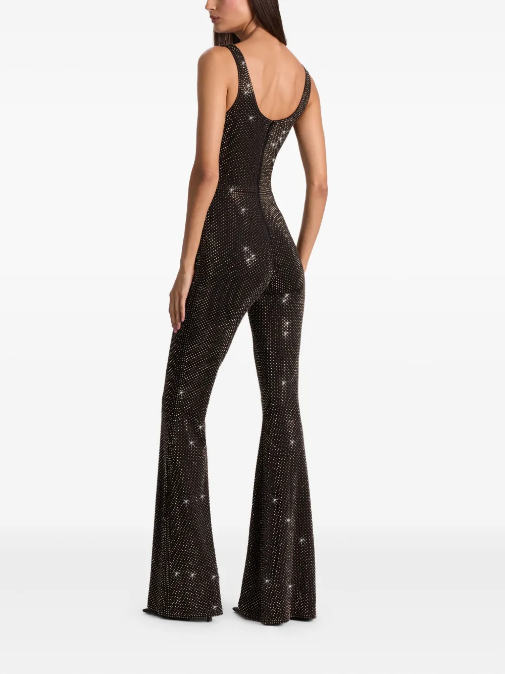 Alice And Olivia Teresa Embellished Flared-hem Jumpsuit In Black