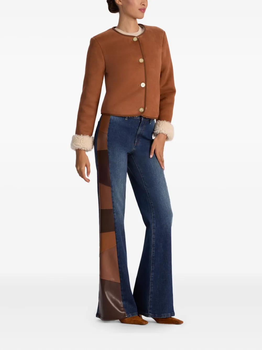 Alice And Olivia Alma Vegan Suede Teddy Jacket In Brown