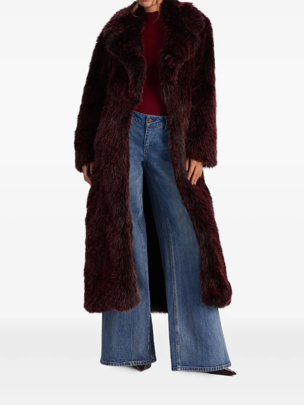 Alice And Olivia Marvin Faux-fur Coat In Burgundy
