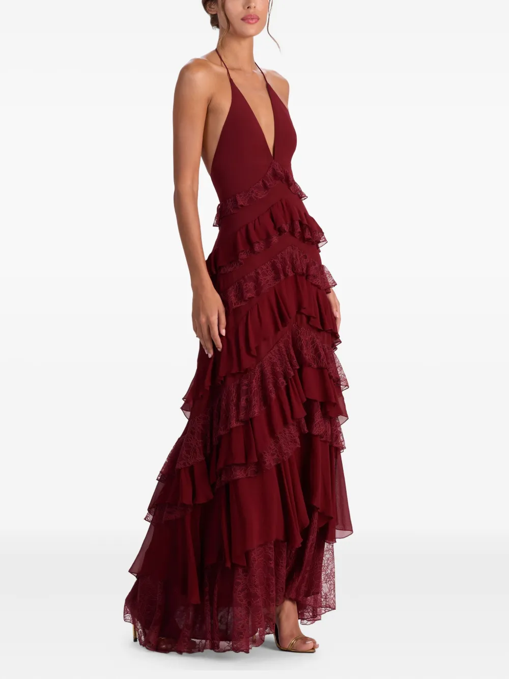 Alice And Olivia Liana V-neck Maxi Dress In Burgundy