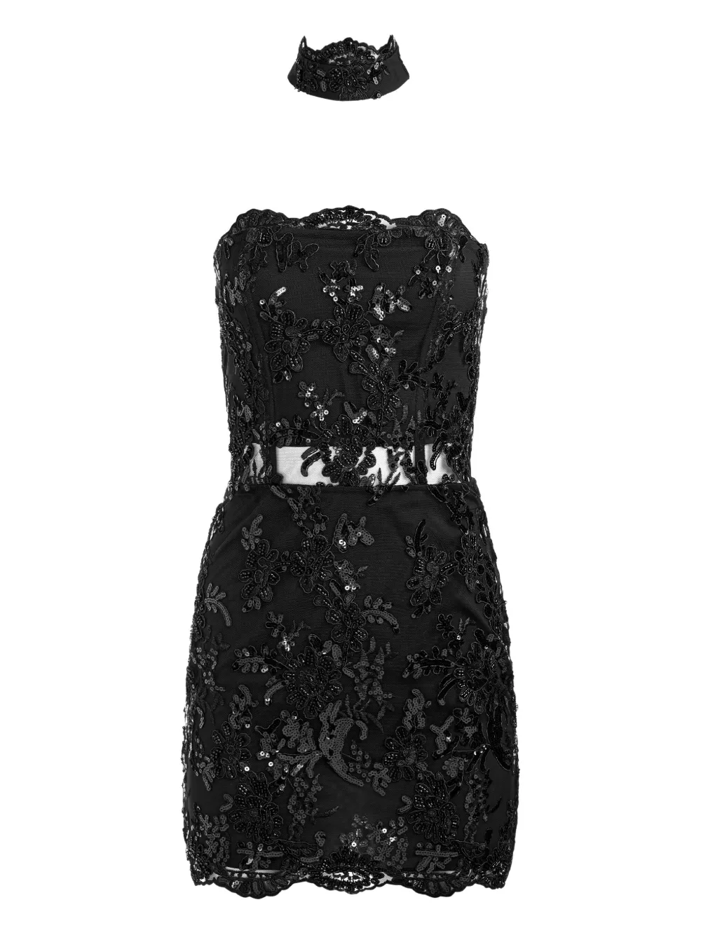 Alice And Olivia Georgie Embellished-lace Strapless Mini Dress In Black