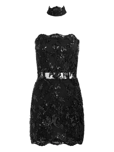alice + olivia Georgie embellished-lace strapless mini dress
