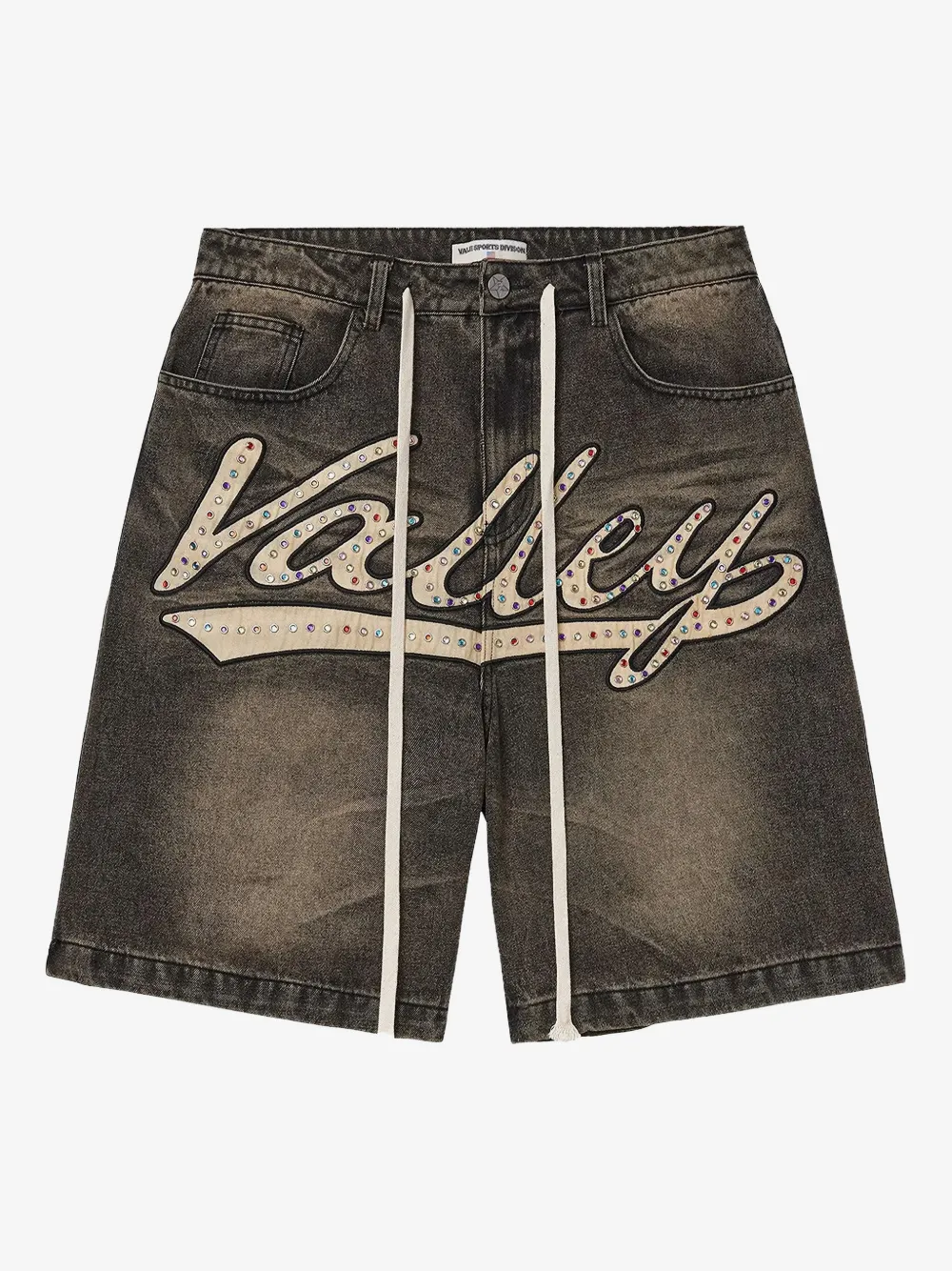 Vale Skittles embroidered denim shorts | Grey | Image 1