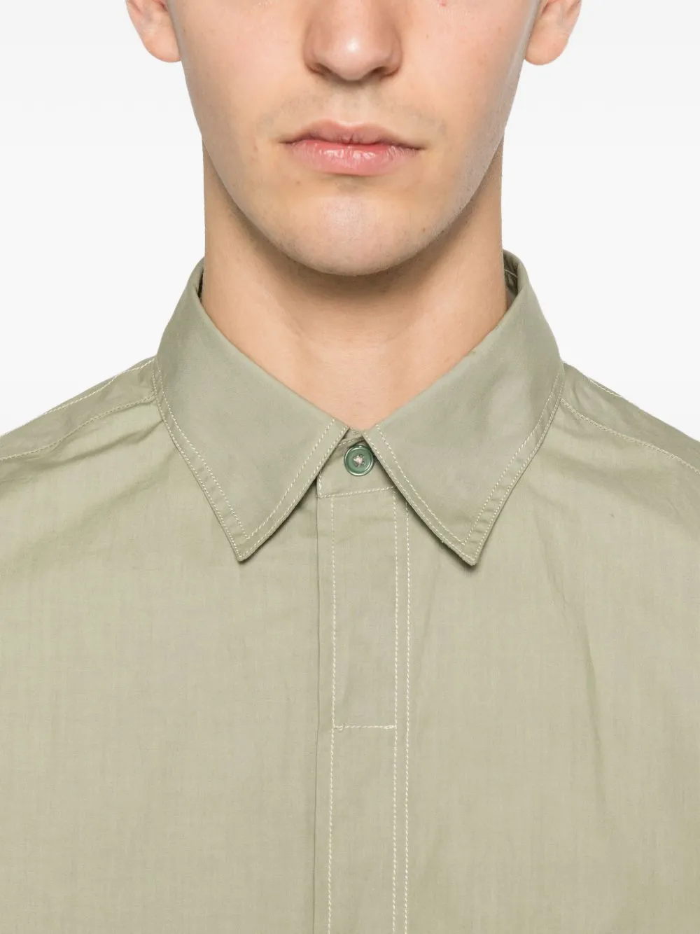 Paul Smith Topstitching Buttoned Shirt In Green