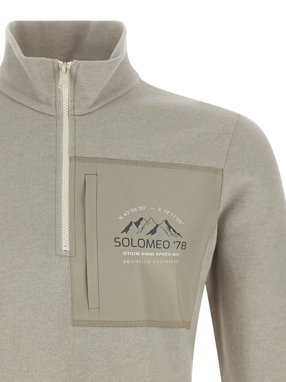 Brunello Cucinelli logoprinten top met halve rits Beige