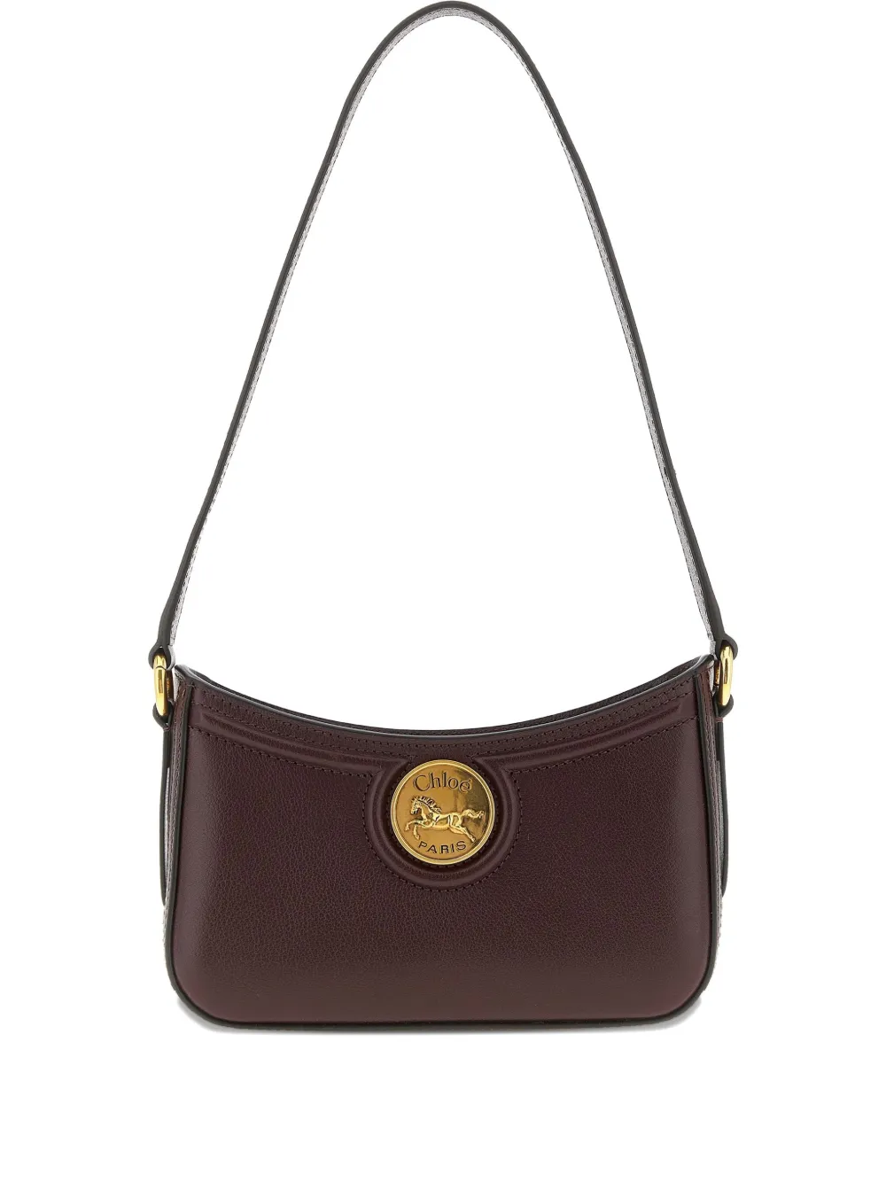 Chloé Horse Medal Grained Leather Shoulder Bag In Brown