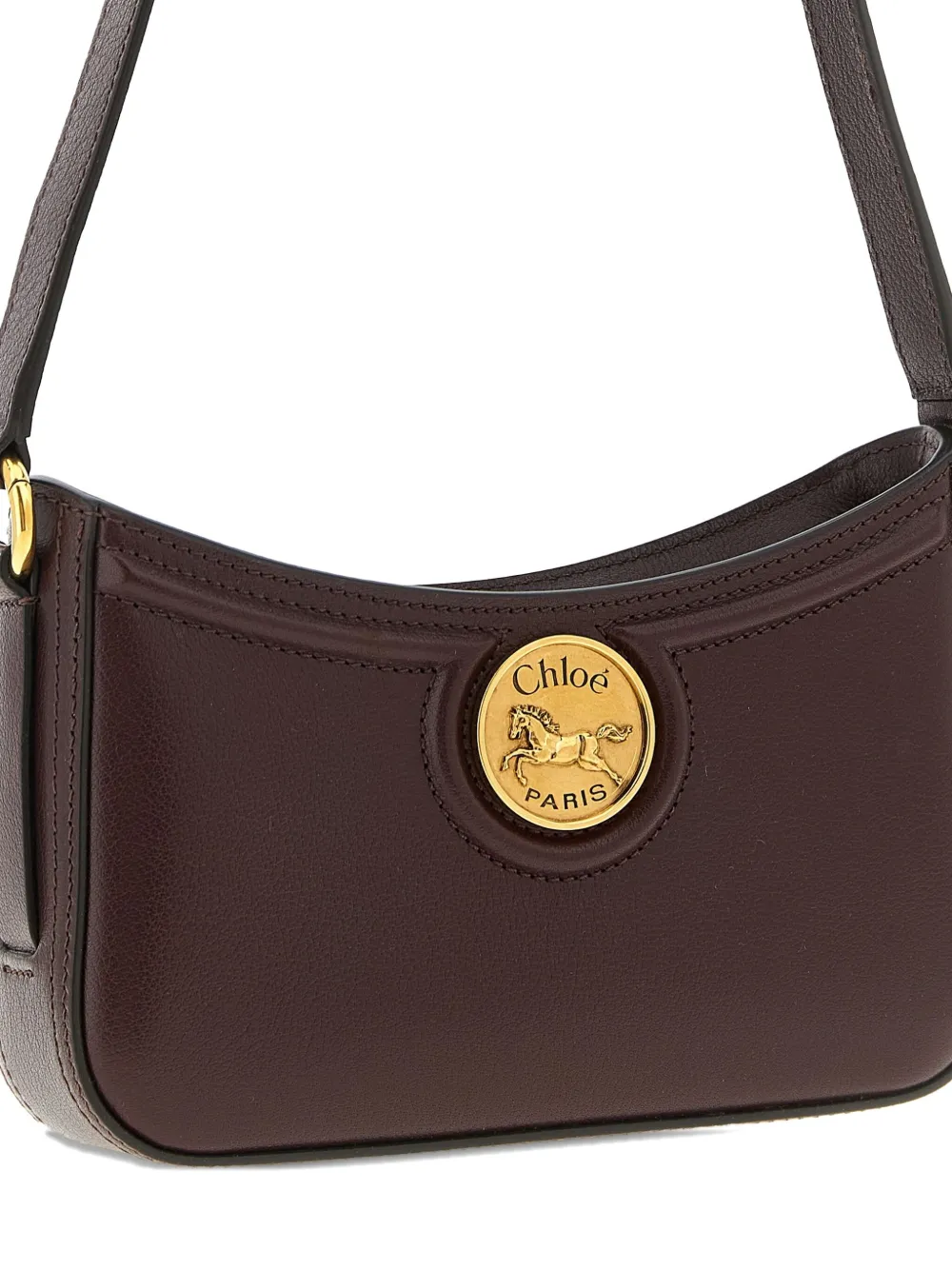Chloé Horse Medal Grained Leather Shoulder Bag In Brown