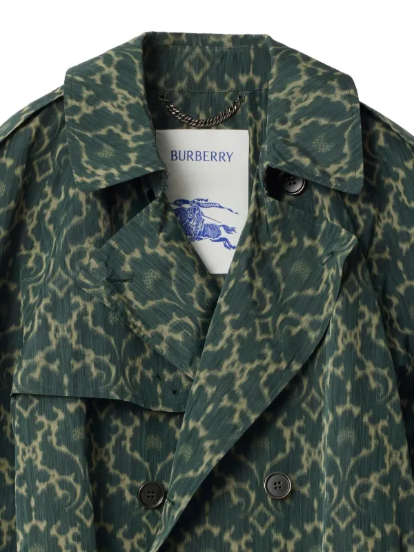 Burberry Patterned Belted Trench Coat | Green | FARFETCH