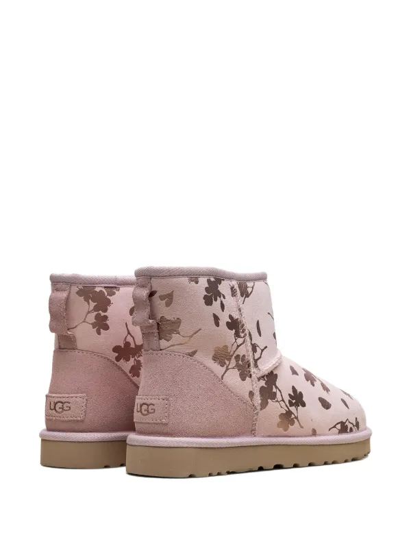 Pink Floral Uggs WMNS) UGG Classic Mini Floral Foil Pink Red Fleece Lined  main image 4