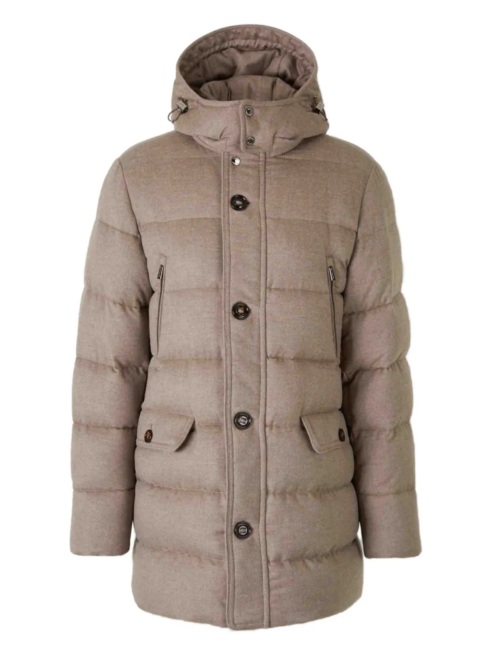 Moorer button hooded linen coat | tons neutres | Image 1
